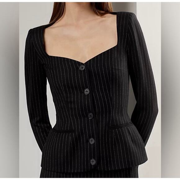 Ralph Lauren Purple Label Black Blazer Jacket 2 XS S Pinstripe Wool Sweetheart - Picture 1 of 16
